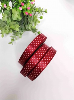 Лента атласная в горошек 1,5см. бобина 22-23метра (бордовый)